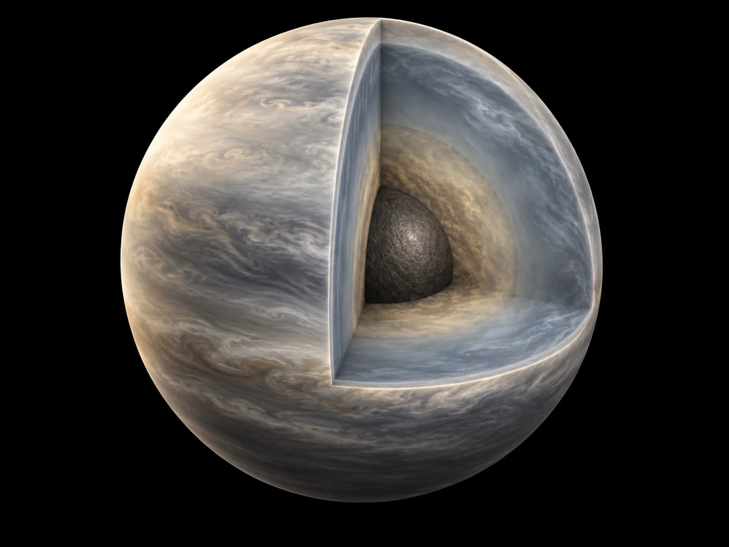 Schematic cutaway of one possible sub-Neptune, with a fluid envelope and denser centre; layer sizes and composition are unknown